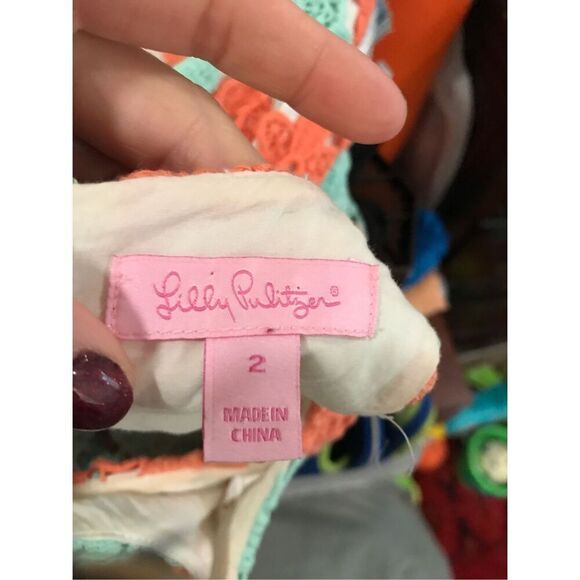 Lilly Pulitzer Orange Teal Crochet Feminine Spring Time Floral Dress Size 2 Barb - Picture 11 of 13